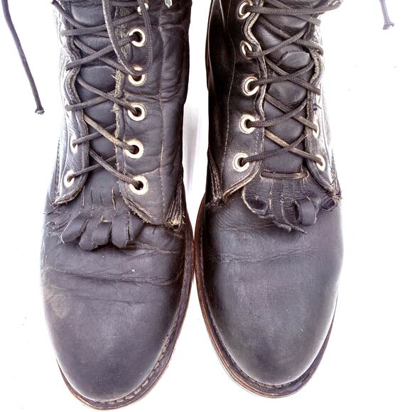 Vintage Men\'s Black Kiltie Packers Western Leather Boots Size 10D main image 9